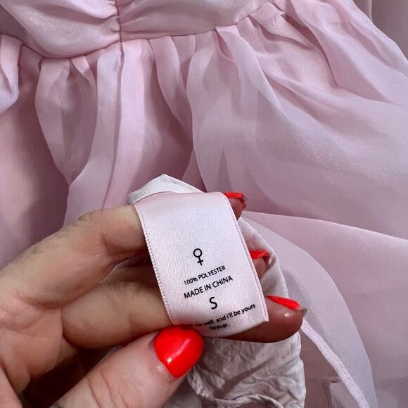 Selkie Ballerina Pink Long Sleeve Tiered Chiffon Puff Mini Moonlight Dress - Picture 9 of 10